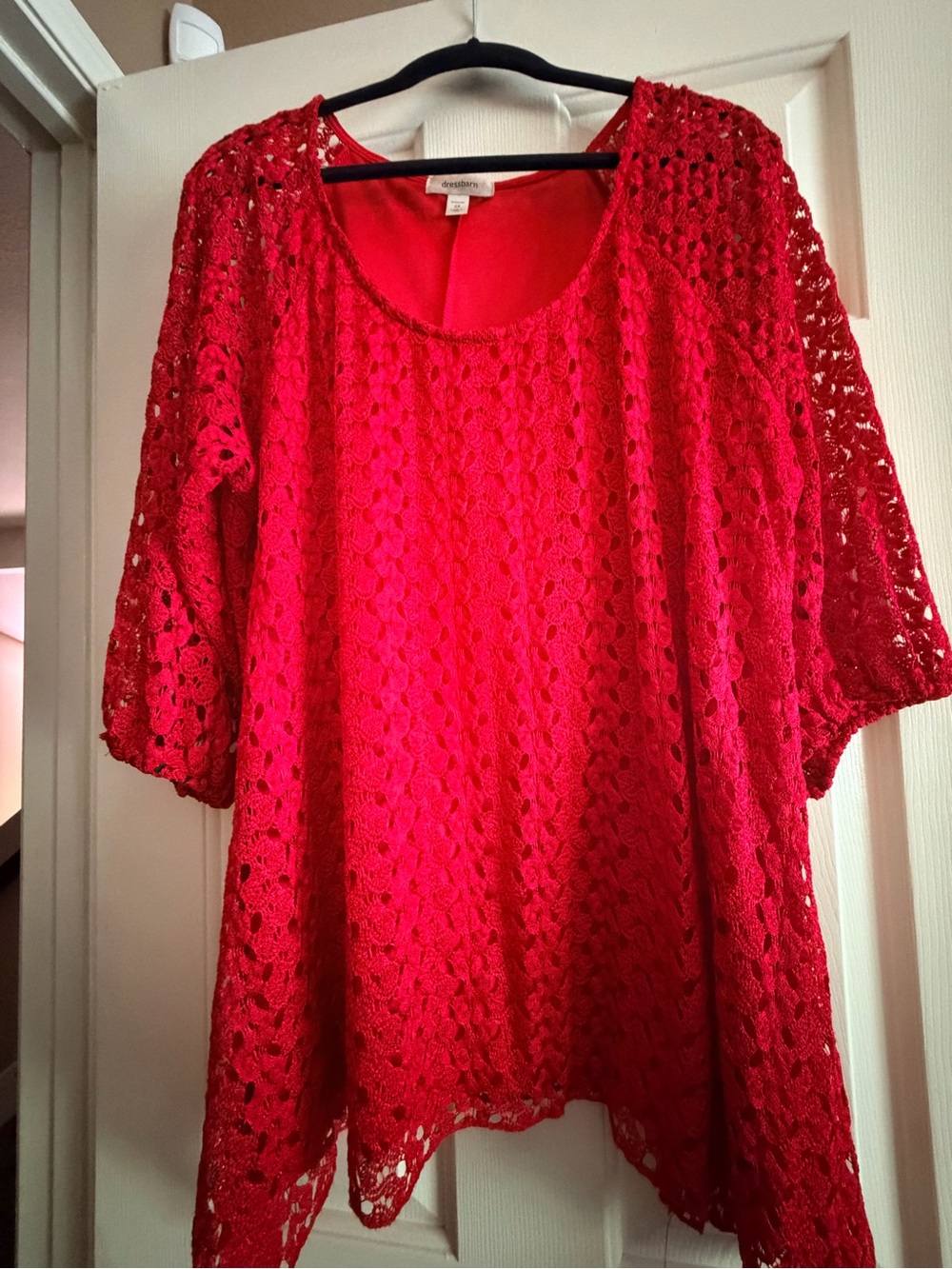 Dress Barn Red Crochet Lace Scoop Neck Blouse